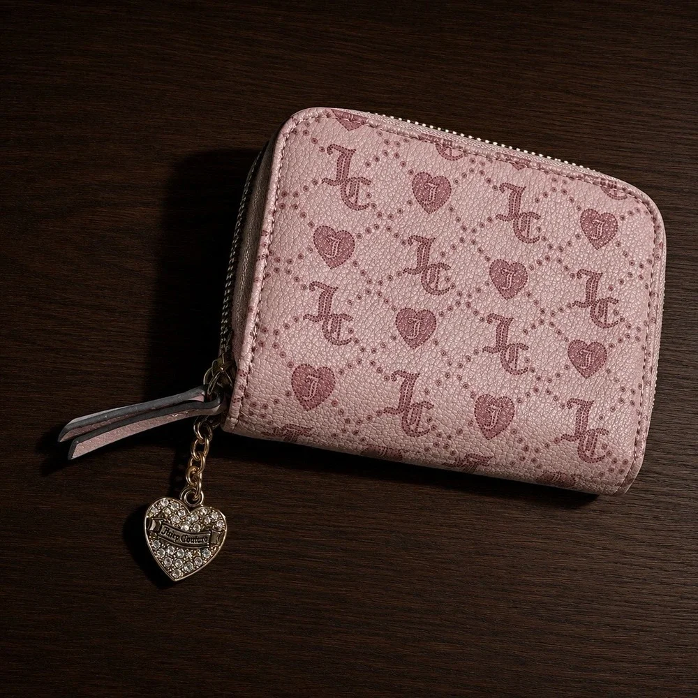 Juicy Couture Juicy Forever Heart Monogram Pink Blush Double Zip Wallet